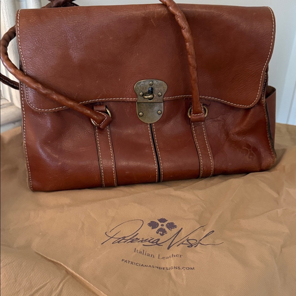 Vintage Patricia Nash Cognac Leather Satchel Bag